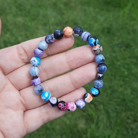 Multicolor fire agate 8mm bracelet - Picture 1 of 4